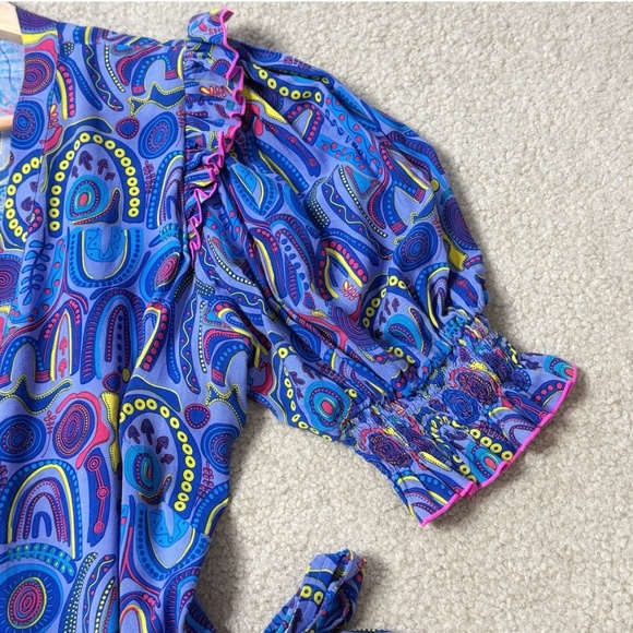 Feather And Find Genova Wrap Dress Spirit Of Dadirri Gathered Short Sleeves Sz L - Picture 6 of 12